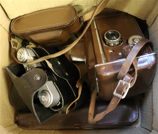 Mixed leather cased cameras, lenses etc